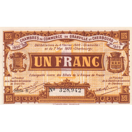 Granville & Cherbourg - Pirot 61-3 - 1 franc - Série B - 06/02/1920 - Etat : NEUF