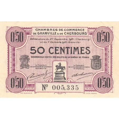 Granville & Cherbourg - Pirot 61-5 - 50 centimes - 27/09/1921 - Etat : SUP+
