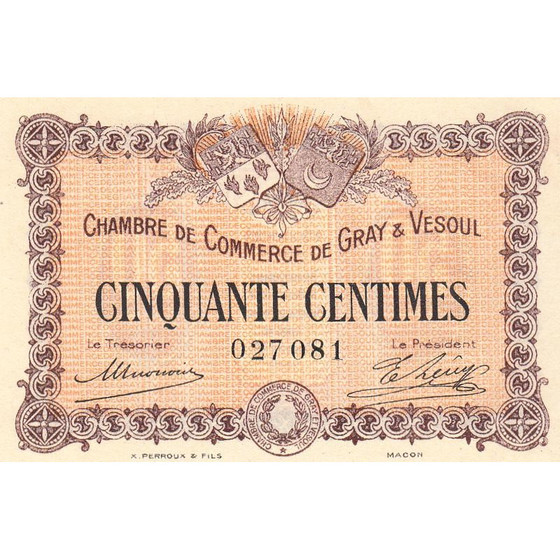 Gray & Vesoul - Pirot 62-1 - 50 centimes - 1915 - Etat : SPL