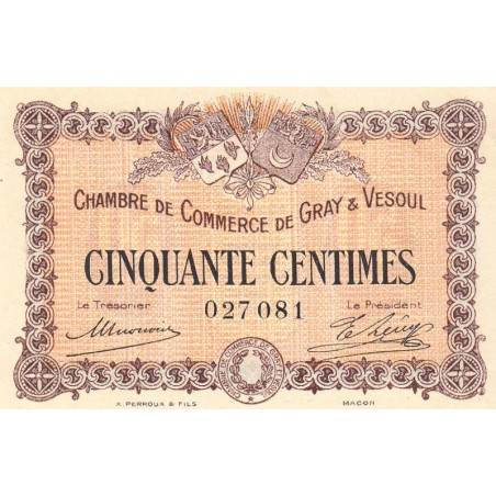 Gray & Vesoul - Pirot 62-1 - 50 centimes - 1915 - Etat : SPL