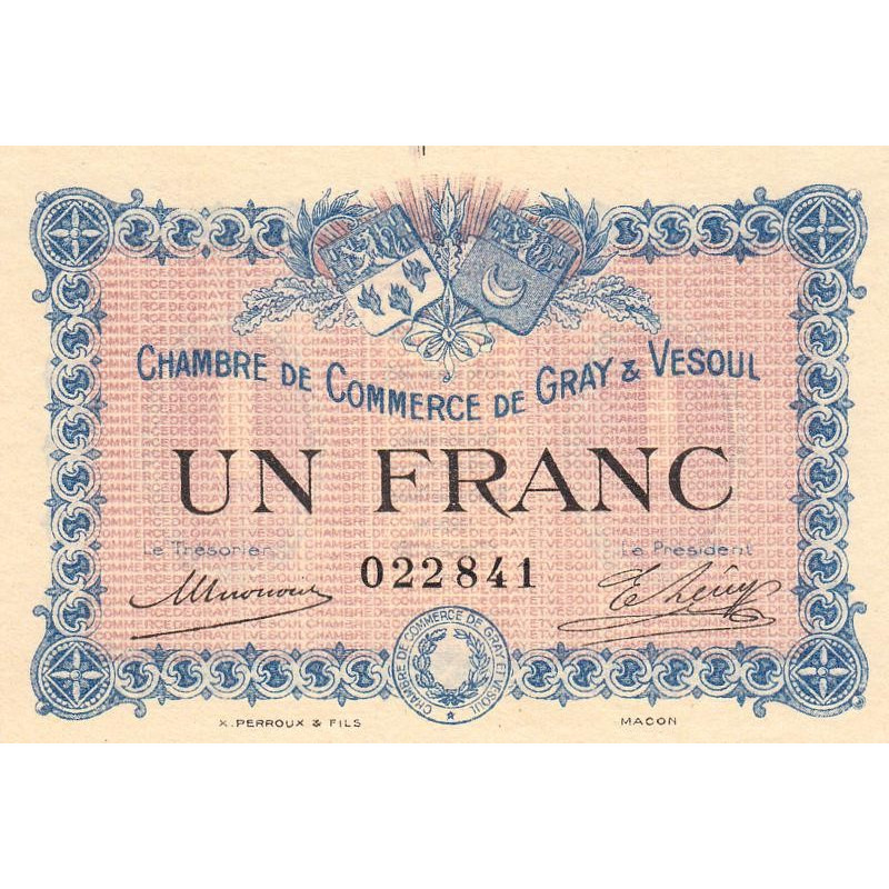 Gray & Vesoul - Pirot 62-3 - 1 franc - 1915 - Etat : SPL