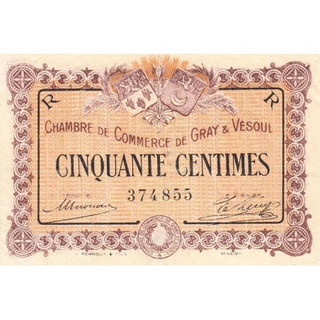 Gray & Vesoul - Pirot 62-7 - 50 centimes - 1915 - Etat : TTB