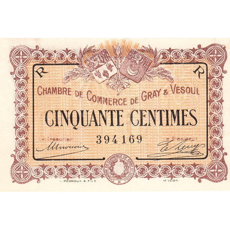 Gray & Vesoul - Pirot 62-7 - 50 centimes - 1915 - Etat : SPL à NEUF