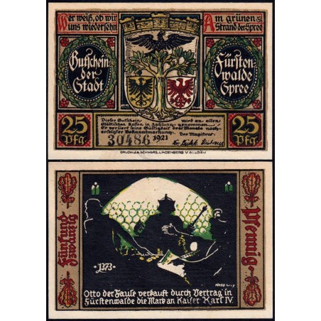 Allemagne - Notgeld - Fürstenwalde - 25 pfennig - Type 2 - 1921 - Etat : NEUF