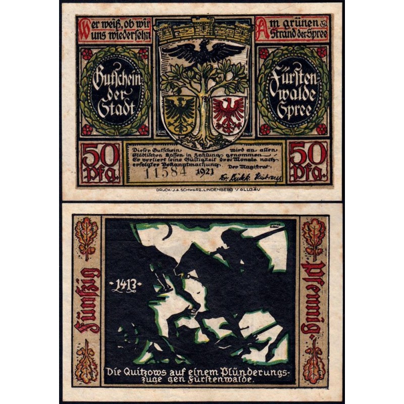 Allemagne - Notgeld - Fürstenwalde - 50 pfennig - Type 1 - 1921 - Etat : SUP