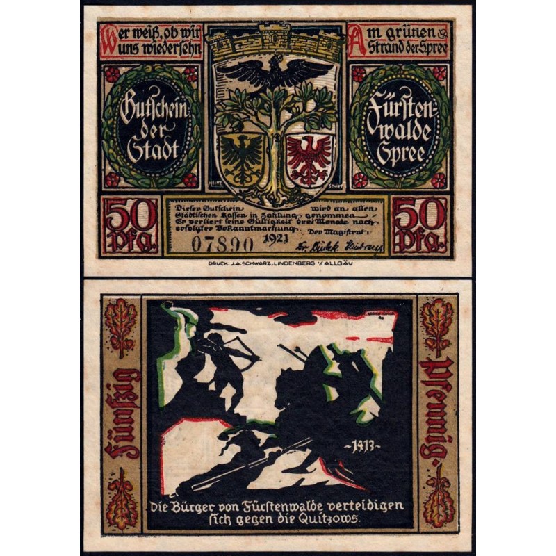 Allemagne - Notgeld - Fürstenwalde - 50 pfennig - Type 2 - 1921 - Etat : SUP