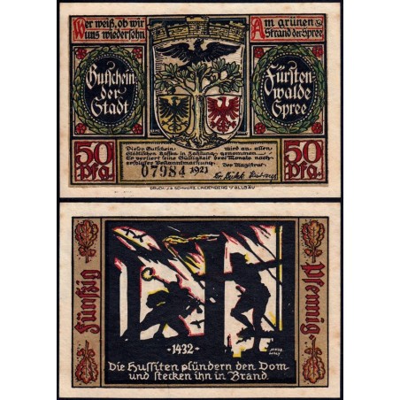 Allemagne - Notgeld - Fürstenwalde - 50 pfennig - Type 3 - 1921 - Etat : SUP