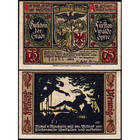 Allemagne - Notgeld - Fürstenwalde - 75 pfennig - Type 3 - 1921 - Etat : SUP