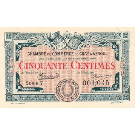 Gray & Vesoul - Pirot 62-11 - 50 centimes - Série 7 - 1919 - Etat : SUP+
