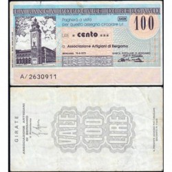 Italie - Miniassegni - La Banca Popolare di Bergamo - 100 lire - 16/06/1977 - Etat : TB+