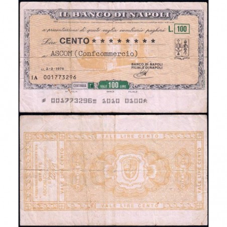 Italie - Miniassegni - Il Banco di Napoli - 100 lire - 02/02/1976 - Etat : TB