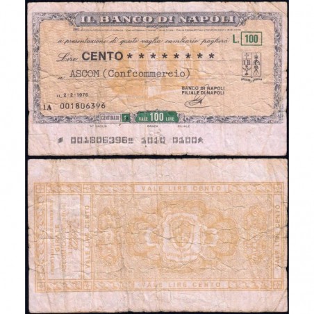 Italie - Miniassegni - Il Banco di Napoli - 100 lire - 02/02/1976 - Etat : TB-