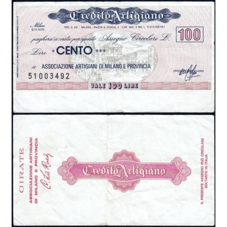 Italie - Miniassegni - Credito Artigiano - 100 lire - 08/11/1976 - Etat : TB+