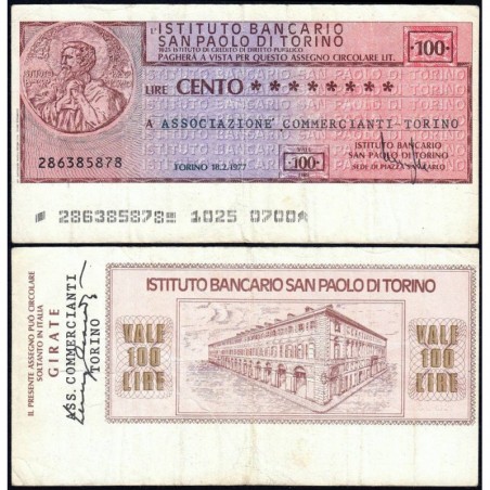 Italie - Miniassegni - L'Istituto Bancario San Paolo di Torino - 100 lire - 18/02/1977 - Etat : TB+