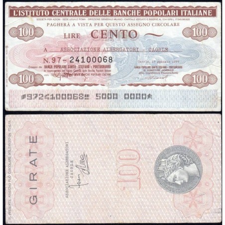 Italie - Miniassegni - L'Istituto Centrale delle Banche Popolari Italiane - 100 lire - 17/01/1977 - Etat : TTB-