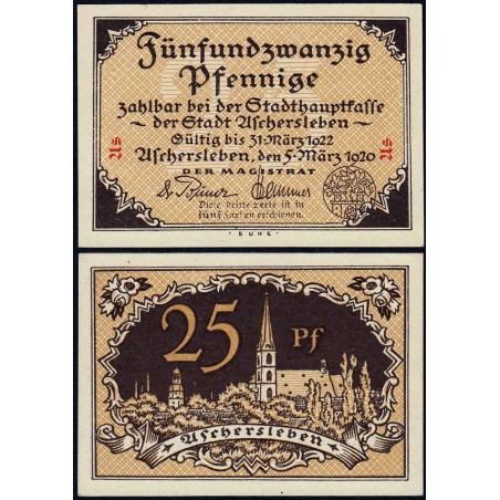 Allemagne - Notgeld - Aschersleben - 25 pfennig - Lettres As - 05/03/1920 - Etat : NEUF