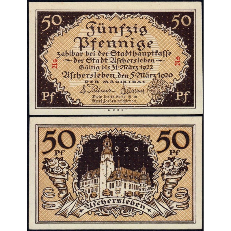 Allemagne - Notgeld - Aschersleben - 50 pfennig - Lettres As - 05/03/1920 - Etat : NEUF