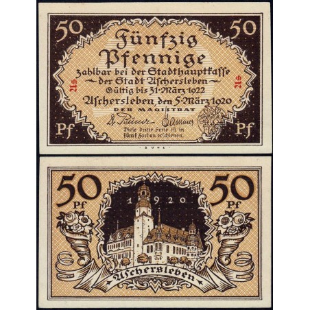 Allemagne - Notgeld - Aschersleben - 50 pfennig - Lettres As - 05/03/1920 - Etat : NEUF