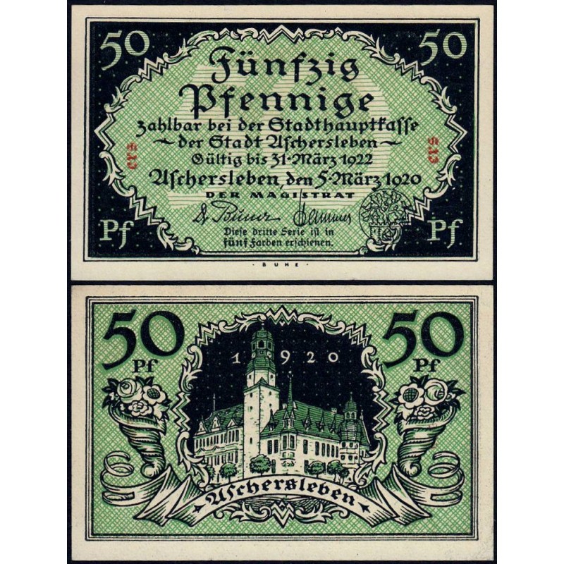 Allemagne - Notgeld - Aschersleben - 50 pfennig - Lettres ers - 05/03/1920 - Etat : NEUF