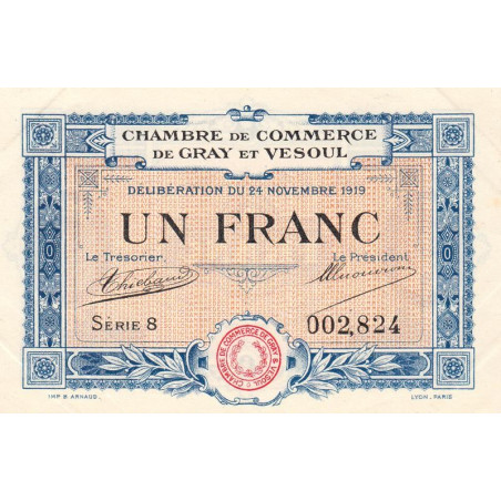 Gray & Vesoul - Pirot 62-13 - 1 franc - Série 8 - 1919 - Etat : SUP