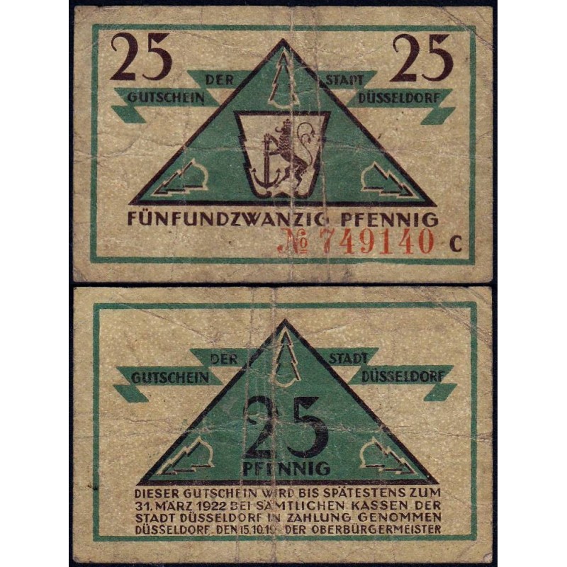Allemagne - Notgeld - Düsseldorf - 25 pfennig - Série C - 15/10/1919 - Etat : B+