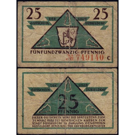 Allemagne - Notgeld - Düsseldorf - 25 pfennig - Série C - 15/10/1919 - Etat : B+