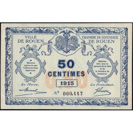 Rouen - Pirot 110-7 - 50 centimes - 1915 - Petit numéro - Etat : SPL