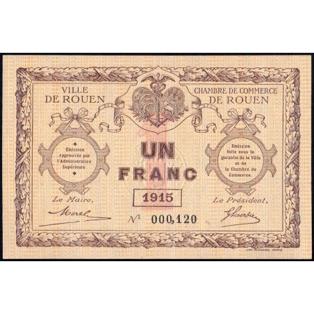 Rouen - Pirot 110-10 - 1 franc - 1915 - Petit numéro - Etat : SPL