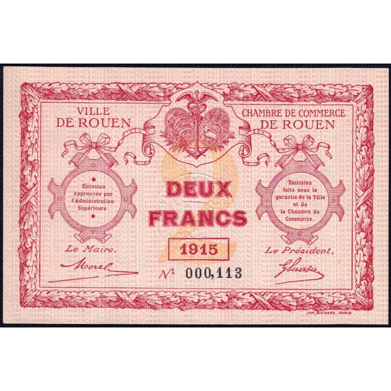 Rouen - Pirot 110-13 - 2 francs  - 1915 - Petit numéro - Etat : NEUF