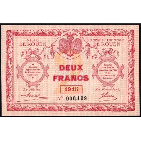 Rouen - Pirot 110-13 - 2 francs - 1915 - Petit numéro - Etat : SPL