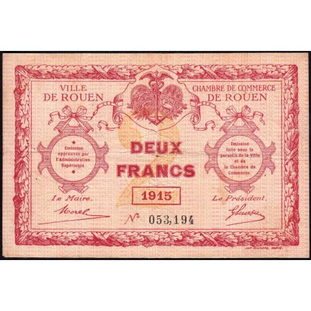 Rouen - Pirot 110-13 - 2 francs - 1915 - Etat : TB