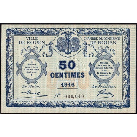 Rouen - Pirot 110-18 - 50 centimes - 1916 - Petit numéro - Etat : SPL