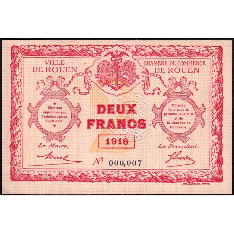 Rouen - Pirot 110-25 - 2 francs  - 1916 - Petit numéro - Etat : pr.NEUF