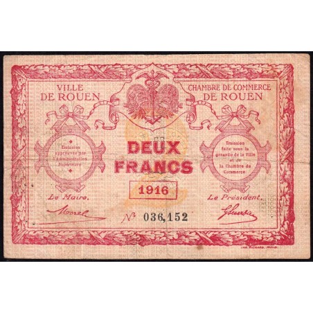 Rouen - Pirot 110-25 - 2 francs - 1916 - Etat : TB-