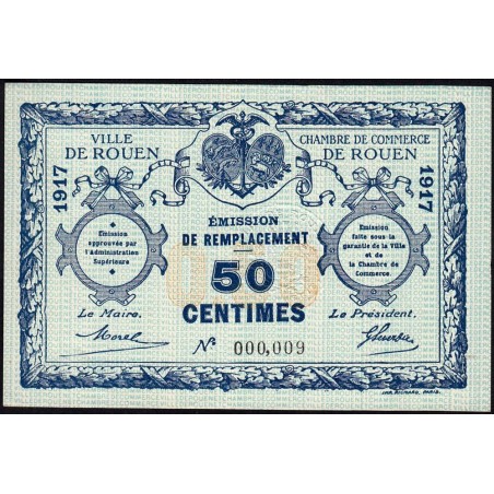 Rouen - Pirot 110-28 - 50 centimes - 1917 - Petit numéro - Etat : SPL