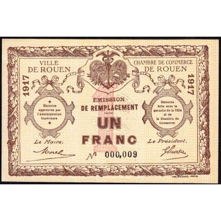 Rouen - Pirot 110-30 - 1 franc - 1917 - Petit numéro - Etat : SPL