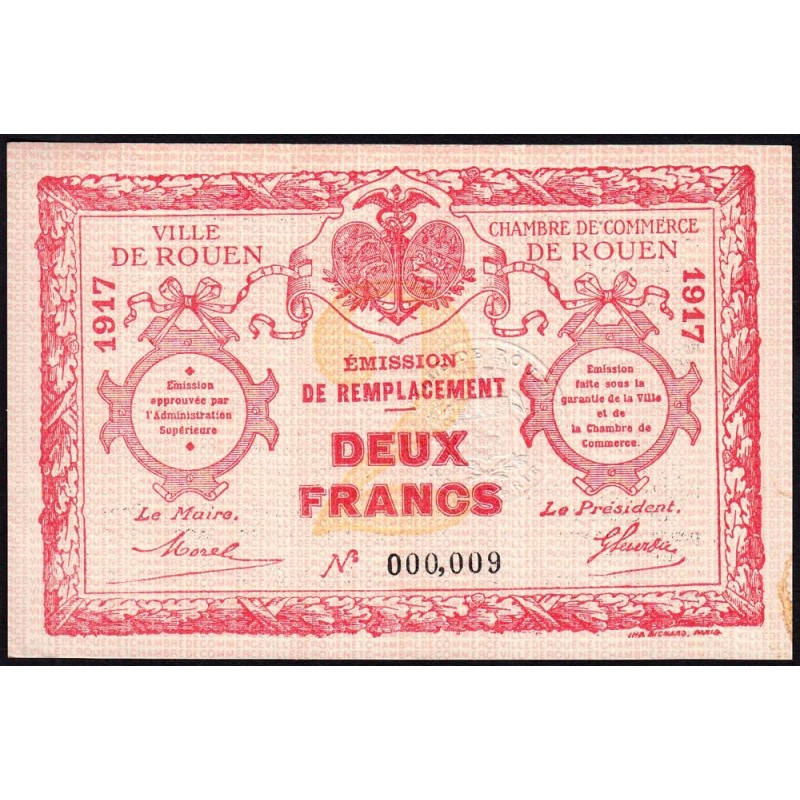 Rouen - Pirot 110-32 - 2 francs - 1917 - Petit numéro - Etat : SPL