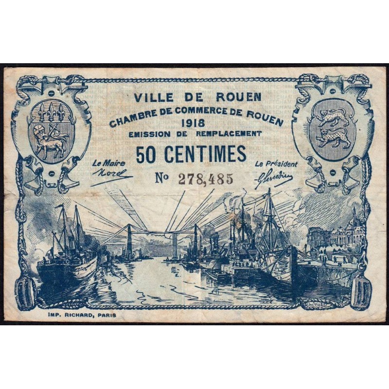 Rouen - Pirot 110-37 - 50 centimes - 1918 - Etat : TB-
