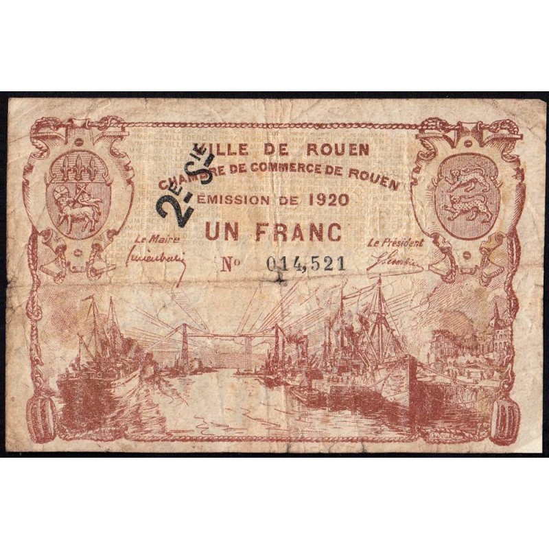 Rouen - Pirot 110-55 - 1 franc - 2ème série - 1920 - Etat : B+