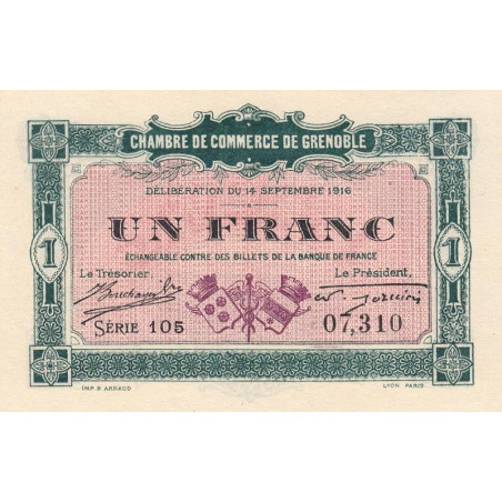 Grenoble - Pirot 63-6 - 1 franc - Série 105 - 14/09/1916 - Etat : NEUF