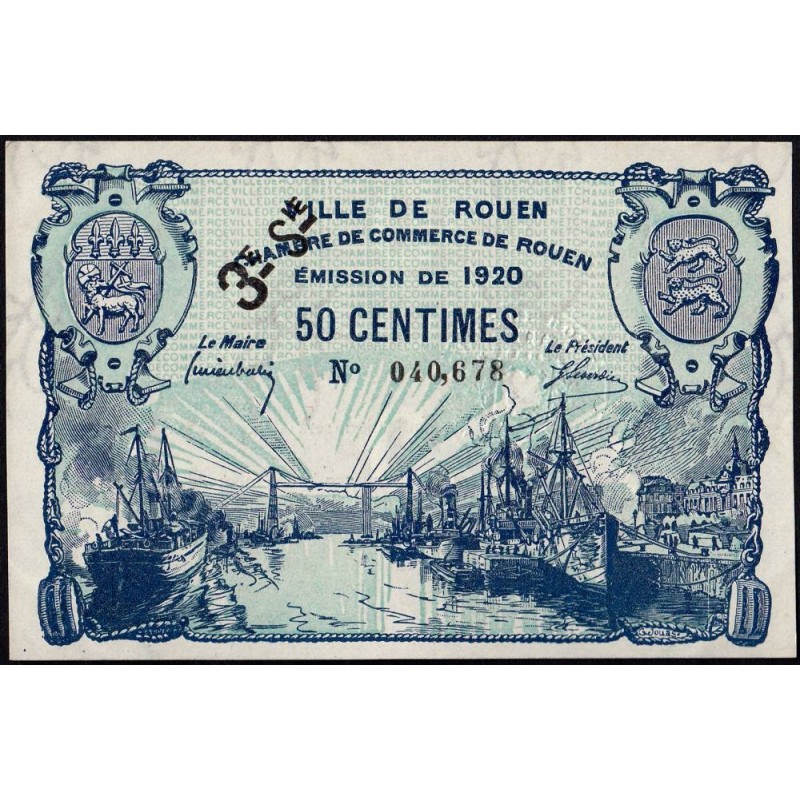 Rouen - Pirot 110-61 - 50 centimes - 3ème série - 1920 - Etat : SPL
