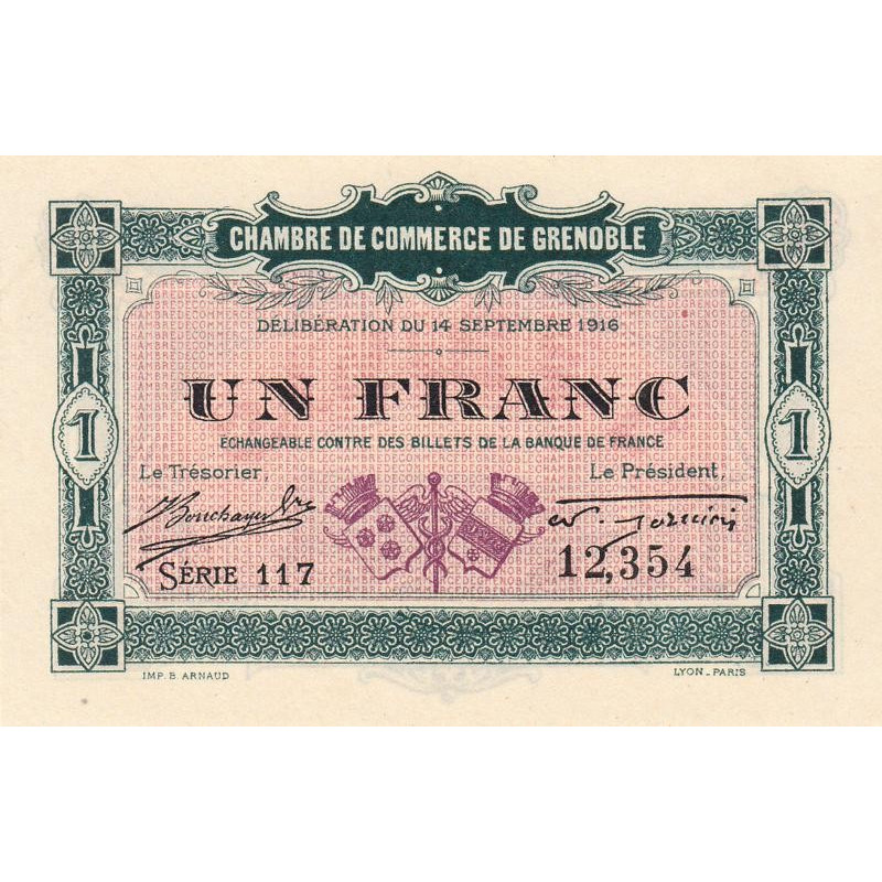 Grenoble - Pirot 63-6 - 1 franc - Série 117 - 14/09/1916 - Etat : SPL