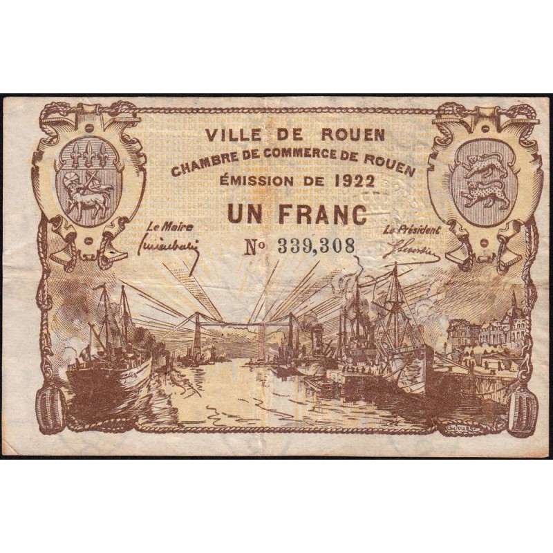 Rouen - Pirot 110-65 - 1 franc - 1922 - Etat : TB