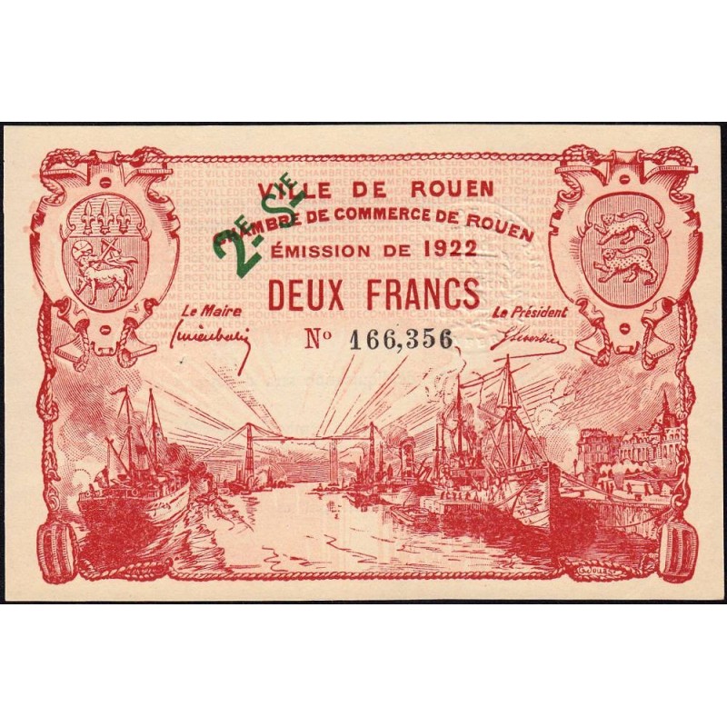 Rouen - Pirot 110-69 - 2 francs - 2ème série - 1922 - Etat : SUP+