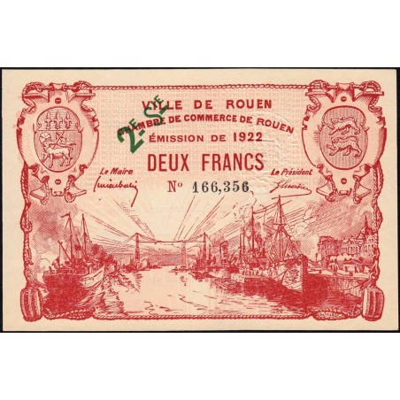 Rouen - Pirot 110-69 - 2 francs - 2ème série - 1922 - Etat : SUP+