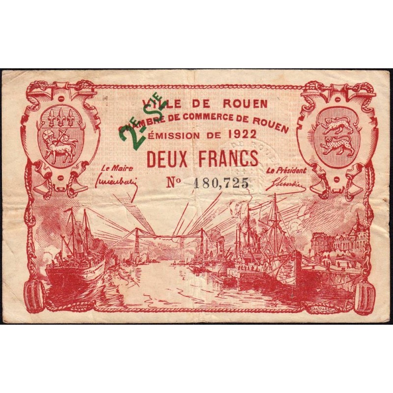 Rouen - Pirot 110-69 - 2 francs - 2ème série - 1922 - Etat : TB