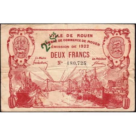Rouen - Pirot 110-69 - 2 francs - 2ème série - 1922 - Etat : TB