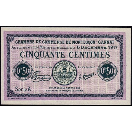 Montluçon-Gannat - Pirot non répertorié - 50 centimes - Série A - 1917 - Spécimen - Etat : NEUF