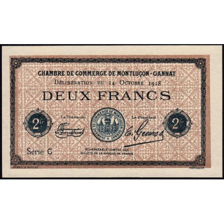 Montluçon-Gannat - Pirot non répertorié - 2 francs - Série C - 1918 - Spécimen - Etat : pr.NEUF