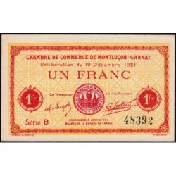 Montluçon-Gannat - Pirot non répertorié - 1 franc - Série A - 1921 - Billet uniface - Etat : pr.NEUF